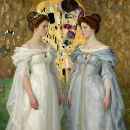 two viking princesses by Karol Bak, Jean Delville, William Blake, Gustav Klimt, and Vincent Van Gogh, symbolist, visionary
