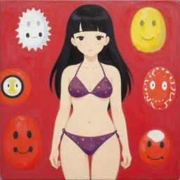 a beautiful painting bikini champion, by kusama yayoi painting