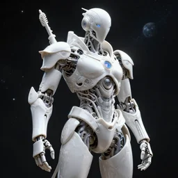 3 d octane render, ultra photorealistic, 8 k hyperdetailed image intricate unreal engine, beautiful space star planet, of a mystic esoteric robot samourai cyberpunk, organic ceramic white by alphosne mucha adolf hiremy hirschl