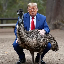 donald trump sitting on an emu