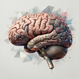 an intricately detailed album over of a brain with polygonal background triangles, paint splatters, concept art, intricate details, highly detailed, photorealistic, octane render, 8 k uhd art by kilian eng