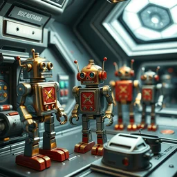 tin - toy robots, inside a space station