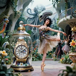 fuji gfx, 8 k, j. j abrams flare ; esoteric ultra realistic cthulhu in hublot ( 1 9 9 0 ) film still garden dance scene in frontiers in porcelain photography fashion magazine june seinen manga portrait edition, hyperrealistic real - life xenomorph holly herndon porcelain occult timepiece in victorian glass jar, pointe pose, eye contact, tilt shift wide shot zaha hadid background