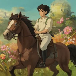 a wholesome animation key shot a painting of a man riding a horse, concept art by hal foster, reddit, fantasy art, concept art, d & d, masculine, by studio ghibli, animation, sharp, rendered in unreal engine 5, focused, anime key art by greg rutkowski, bloom, dramatic lighting
