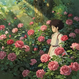 ghibli style flower field roses