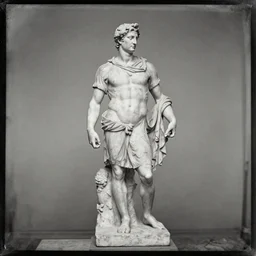 daguerreotype of a roman statue figure, classical statue