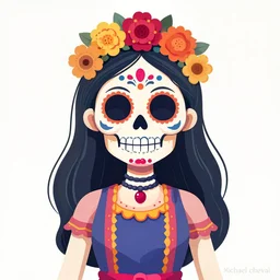 Illustration of a sugar skull day of the dead girl, art by michael cheval