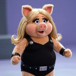 movie still of miss piggy starring as trinity in the matrix movie
