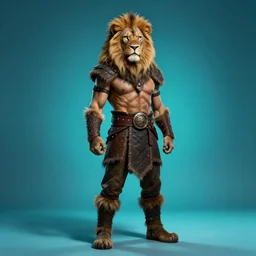 full body portrait of lion barbarian, 8k portrait studio photoshoot with cyan backlight and shadows