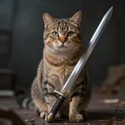 a humanoid cat with a sword, Atmospheric beautiful, 8k, hd