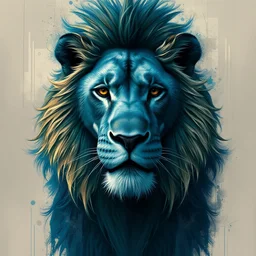 a blue lion. digital painting, vertical, intricate, beautiful, detailed, grunge, sharp focus, abstract art el lissitzky and artgerm and kandinsky, trending on artstation
