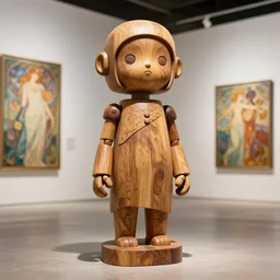 octane render ultra photorealistic hyper detailed, a very very cute wooden mystical statue robot of the primitive godess natural, trending on cgsociety, in a contemporary art gallery in neo tokyo artwork by alphonse mucha