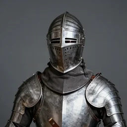 portrait of a knight in armor, he is wearing an iron helmet with black stripes, studio lighting, circa 1 3 0 0