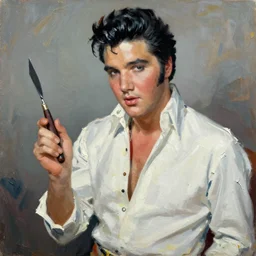 Elvis Presley painted in the style of the old masters, painterly, thick heavy impasto, expressive impressionist style, painted with a palette knife