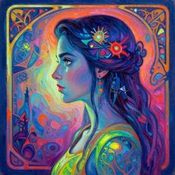 side portrait, imogen poots, paladin, gloomhaven, organic painting, hard edges, psychedelic, neon, art nouveau, luminescent, octane render, by greg manchess, huang guangjian, gil elvgren, sachin teng, greg rutkowski, jesper ejsing, rhads, ilya kuvshinov