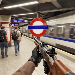 fps shooter game, riflegun, london underground tube station, video game, hyperdetailed, artstation, cgsociety, 8 k