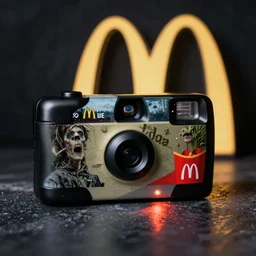 dystopian grunge disposable camera photo of a mcdonalds | horror | nightmare