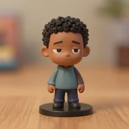 warwick davis figurine by pixar sad bokeh on wooden table.