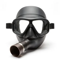 industrial snorkel and mask, high detail macro photography, isolated on a pure white background, centered, entire object in frame, sharp focus, soft studio lighting
