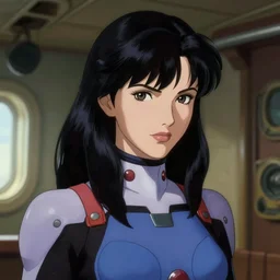 intense demeanor. close portrait. ship interior bg. screenshot of a scene in metroid zero of pretty beautiful woman painted by norman rockwell. character designed by hideaki anno. bodysuit. lustrous black hair. digital. lighting by james gurney. trending on artstation. masterpiece. artgerm mucha rutkowski.