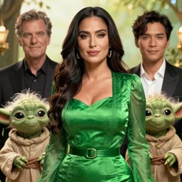a green salma hayek with ( ( ( ( yoda ) ) ) ) ears greg rutkowski and jason chan highly detailed cinematic lighting octane render unreal engine
