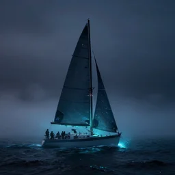 sailing into the unexplored mist, cinematic fantasy photography, magical, bioluminescence