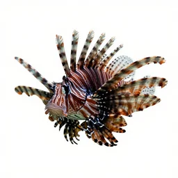 black lionfish, photorealistic wildlife photography, full body, isolated on a pure white background, centered, entire subject in frame, sharp focus, soft studio lighting