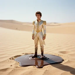photo portrait of a prince made out of chocolate melting in the desert sun, 2 0 0 mm lens, shot on grainy film, photography, hyperrealism, bokeh