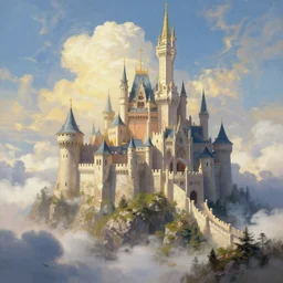 a fantasy painting a castle in heaven
