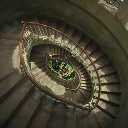 a very high resolution image from a new movie, upside - down and criss - cross stairs, beautiful scenery, photorealistic, photography, directed by wes anderson