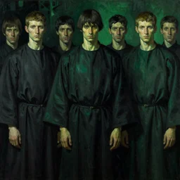 cult members wearing robes, high detailed beksinski painting, part by adrian ghenie and gerhard richter. art by takato yamamoto. masterpiece, dark, deep colours, green, black