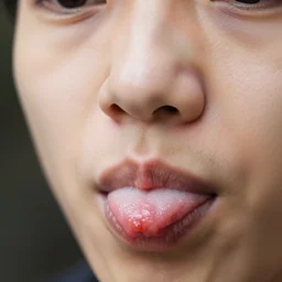 light brown teacup tongue on nose, licking its nose