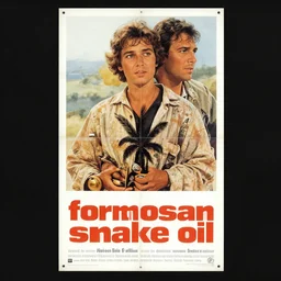 poster for the 1 9 8 7 movie'formosan snake oil ', directed by federico fellini, starring donald sutherland and uncle aloysius, poster by ed roth and basil wolverton ), crisp