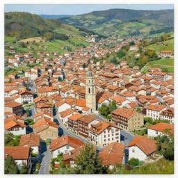 painting of basque county from above by michael garmash