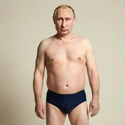 Photo of Vladimir Putin in swimsuit, soft studio lighting, photo taken by Terry Richardson for Abercrombie and Fitch, award-winning photograph, 24mm f/1.4