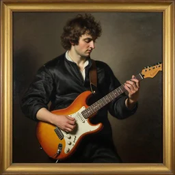 Brody Dalle playing electric guitar by Caravaggio, masterpiece