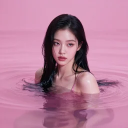 lee jin - eun emerging from pink water in cyberpunk theme by m. w. kaluta, rule of thirds, seductive look, beautiful