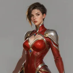painted portrait of rugged zarya from overwatch wearing red dress, short hair, upper body, robe fantasy intricate elegant highly detailed digital painting, artstation, concept art, smooth, atmospheric lighting sharp focus illustration art by craig mullins greg rutkowski