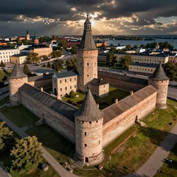 suomenlinna fortress, helsinki, finland, aerial photograph, hyper realistic, medieval painting