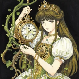 the princess made of clockwork and vines. this gouache painting by the award - winning mangaka has interesting color contrasts, plenty of details and impeccable lighting.