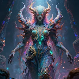 photorealistic eldritch god as a dmt entity in the style of alex grey and michael whelan. hyperdetailed photorealism, 1 0 8 megapixels, amazing depth, high resolution, 3 d shading, 3 d finalrender, 3 d cinematic lighting, glowing rich colors, psychedelic overtones, artstation concept art.