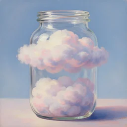clouds trapped inside a jar. beautiful dreamy pastel painting by james jean and jeremy lipking