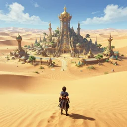 a beautiful isolated sacred spiritual fantasy alien village in a vast sand desert, player character, screenshot, gameplay, final fantasy, square enix, squaresoft, jrpg, unreal engine, 4 k, ultra high settings, rtx, next gen graphics