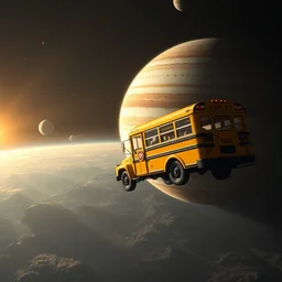a highly detailed matte painting the magic school bus in orbit of jupiter, art by rebecca guay and arthur rackham and alphonse mucha and john william waterhouse, volumetric lighting, octane render, 4 k resolution, trending on artstation, masterpiece