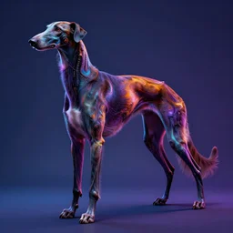 one full body borzoi painted by peter gric, digital art, giger, alien, hi fidelity, colored with neon light