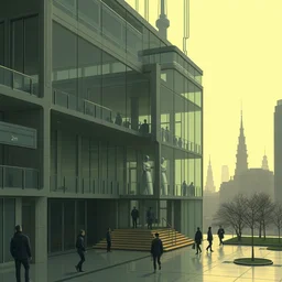 a diagram of a building with people inside of it, concept art by chris ware, featured on cg society, detailed, architecture, elegant, crisp lines, sharp focus, smooth, solarpunk, retrofuturism, future tech, futuristic, dystopian art