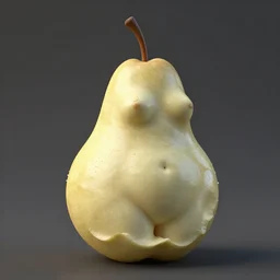 a sculpture in the shape of a bitten pear that looks like a woman's body, in the style of dominique rayou, 3 d render