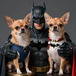batman and robin!! as chihuahuas!!, intricate, hyper detailed, ultra definition, photoreal, artstation, unreal engine rendered, concept art, smooth, sharp focus, illustration