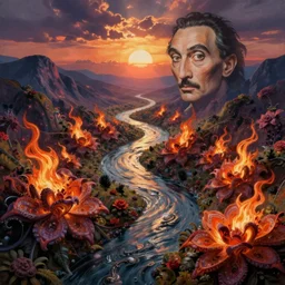 digital painting surrealism fractal flower river flame flowers fractal valley at sunrise surreal esao andrews victor enrich dali