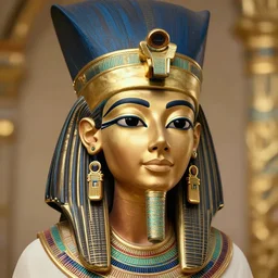 beautiful cute egyptian queen with golden crown, nefrtiti, head shot, photorealistic,, portrait